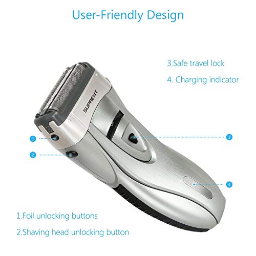 SUPRENT Electric Foil Shaver, 4-Blade Electric Razor For Men,Shaver with Lithium Ion Battery and Push-up Precision Trimmer, Safe Travel Lock (Silver)