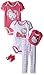 Hello Kitty Baby Girls' Core Bodysuit Bib Pant Bootie 5 Piece Set, Pink Carnation, 18 Months