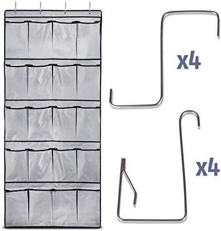 Heavy Duty Over the Door Shoe Organizer with 8 Extra-Thick Hooks and 20 Spacious Pockets | Rip-Resistant Hanging Rack | Versatile Storage Holder for Shoes, Pantry, Bathroom &amp; More