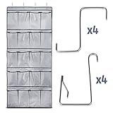 Heavy Duty Over the Door Shoe Organizer with 8 Extra-Thick Hooks and 20 Spacious Pockets | Rip-Resistant Hanging Rack | Versatile Storage Holder for Shoes, Pantry, Bathroom & More