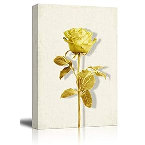 Canvas Wall Art - 3D Effect Gold Rose on Rustic Texture Background - Giclee Print Gallery Wrap Modern Home Art Ready to Hang - 12x18 inches