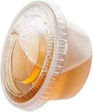 TashiBox 2 oz 100 juegos de vasos de plástico desechables con tapas, vasos de gelatina vasos de soufflé