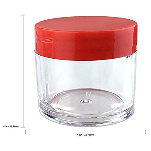 (Quantity: 6 Pieces) Beauticom 30G/30ML (1 Oz) Round Clear Jars with RED Flat Top Lids for Beads, Gems, Glitter, Charms, Small Arts and Crafts - BPA Free