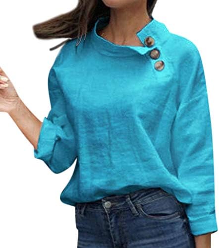 Holzkary Women's Casual Baumwolle Linen Loose Button-Down Tops Solid Long Sleeve Pullover Blouse