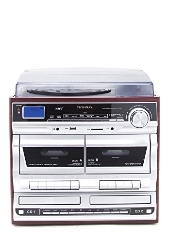 TechPlay ODCRK2110 BT,Karaoke,turntable,W/Dual CD Player/Recorder,Dual Cassette Player/Recorder & wireless Bluetooth connection.AM/FM alarm clock,SD,USB,AUX and headphone ports (CD Recorder) - Thumbnail 2
