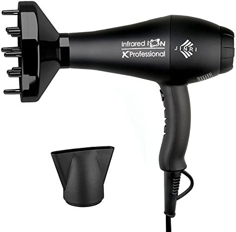 JINRI Professional Salon Hair Dryer 1875W Long Life Ac Motor Negative Ionic Far Infrared Hair Dryer 2 Speeds 3 Heat Settings cool Shot Button Hair Blow Dryer,Black