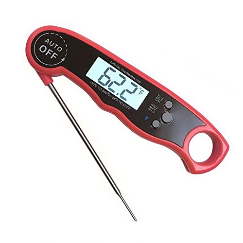 Digital Instand Read Waterproof Food Thermometer with Backlight & Large LCD Display for Meat Grill BBQ Smokers and Liquids (Red)