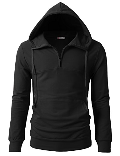 H2h mens casual slim fit high neck hoodie zip-up with f…