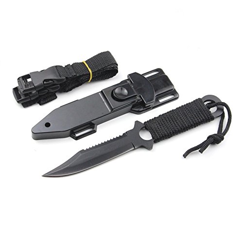 Efanr Survival Fixed Blade Hunting Knife Stainless Steel Protective Nylon Sheath Included Ultimate Outdoor Serrated Tactical Sharp Knife, Two-Tone Tanto Blade, Black Cord-Wrapped Handle (A)