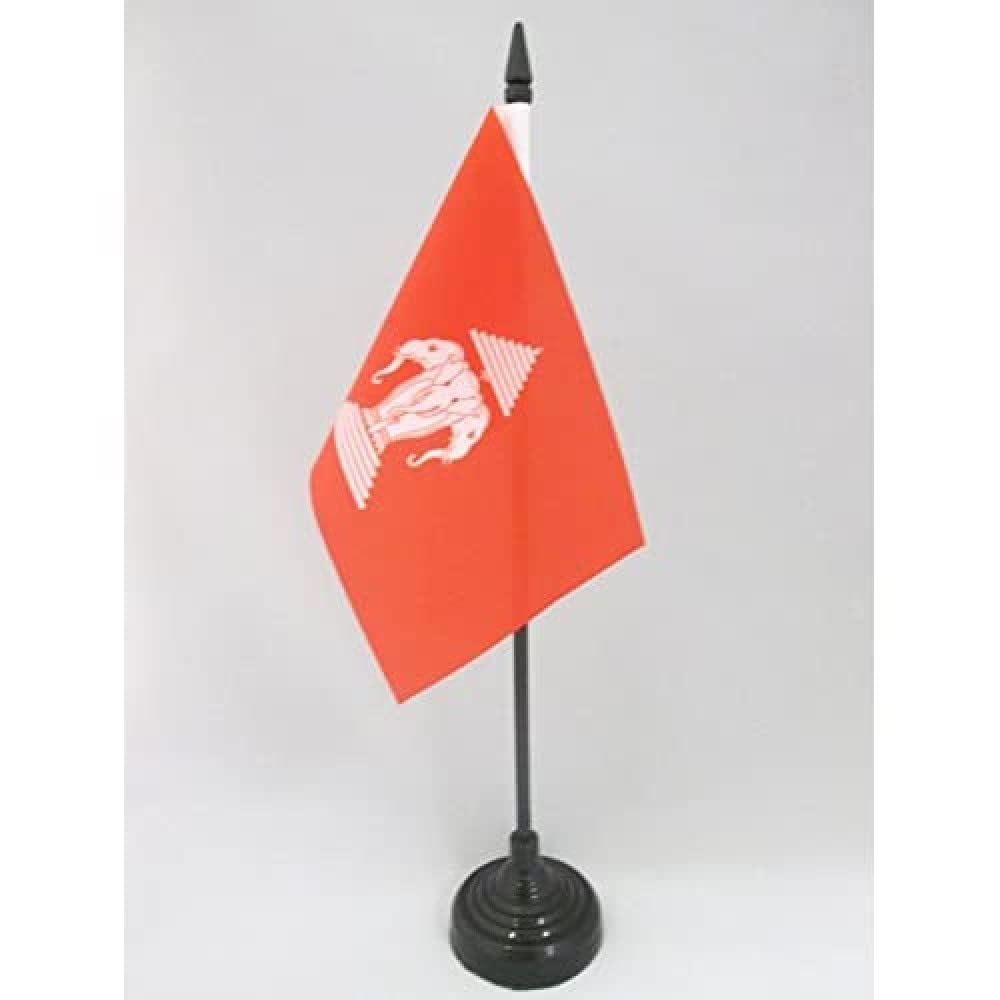 AZ FLAG - Laos Old Table Flag 4'' x 6'' - Laotian Office Mini Banner 100% Polyester 15 x 10 cm - Mini Desk Flag with 10'' Pole and Black Plastic Base