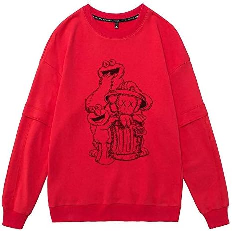 nveada KAWS Sweater Family Portrait Men And Women Couple Loose Japanese Long-sleeved Fake Two Cartoon Pattern Tide Red-XXXL