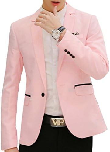 Acquaa Men's Slim Fit One Button Blazer Jacket Pink L