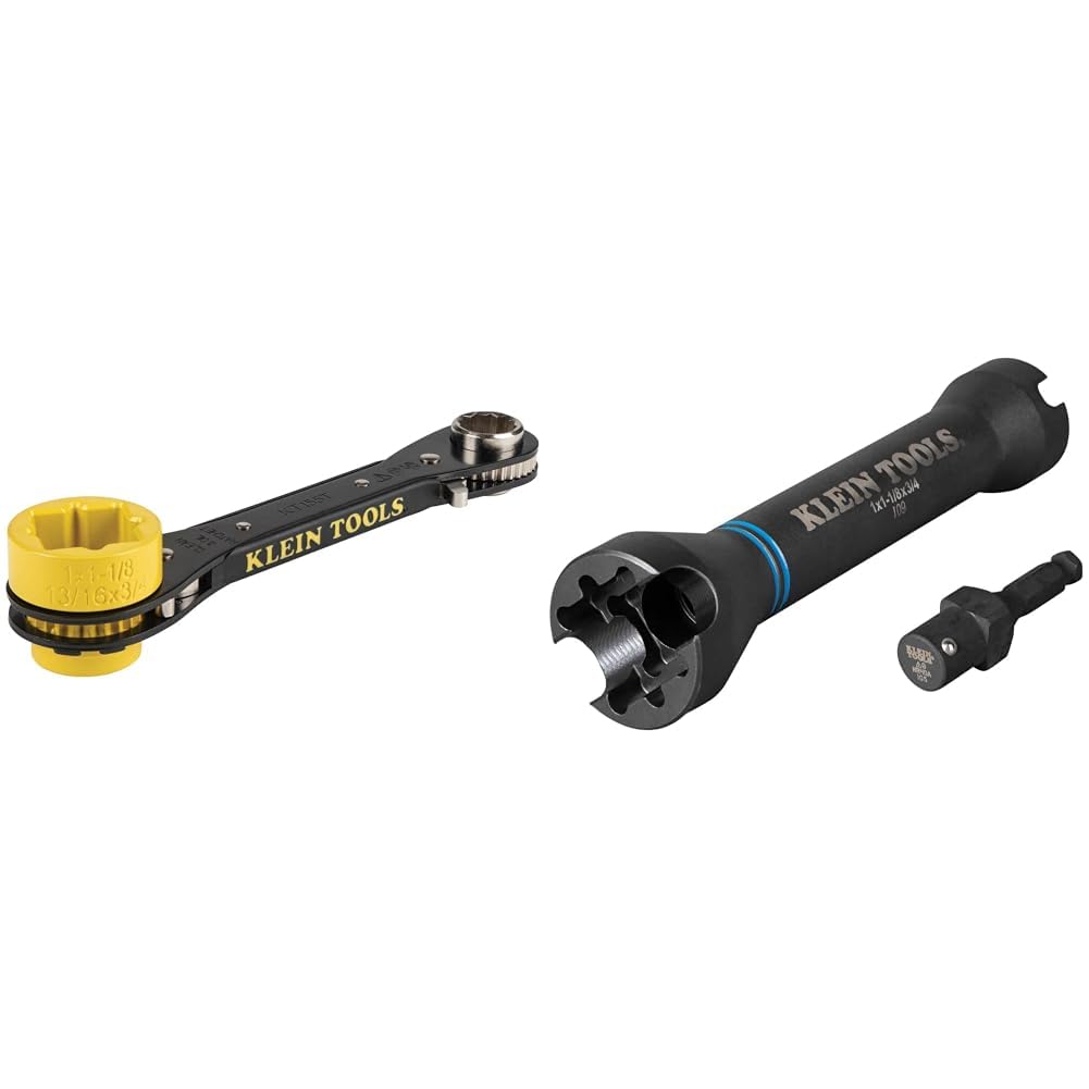 Klein Tools KT155T 6-In-1 Ratcheting Wrench and NRHD 5-In-1 Impact Socket with 3/4-, 1-, and 1-1/8-Inch Square Sizes Image