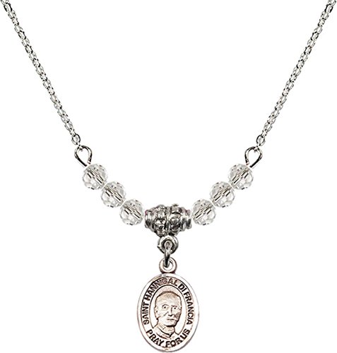 April Birth Month Bead Necklace with Saint Hannibal Petite Charm, 18 Inch