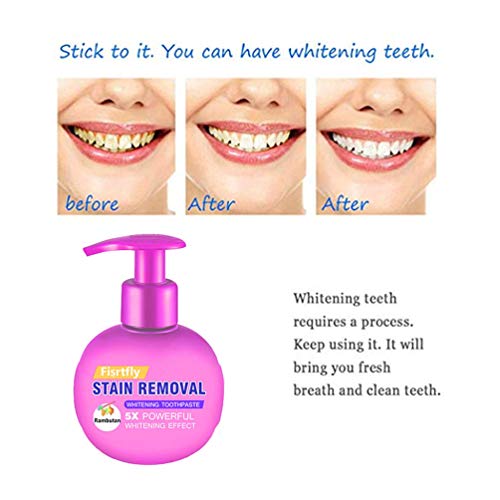 Strengthening Stain Removal Gel Toothpaste Teeth Whitening Toothpaste Fight Bleeding Gums White Toothpaste, Natural, Vegan, Paraben-Free, Anti-Cavity, Pump Packaging (Rambutan)