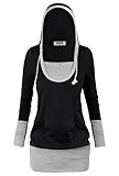 DJT Womens 2-in-1 Color Block Hoodie Casual Shirt Top Large Black