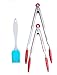 Premium 9½ and 12-Inch Stainless Steel Tongs Set With Silicone Handle & Ends + Bonus Silicone Brush - KitchenInstrument Brand