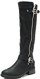 DREAM PAIRS UTAH Women's Quilted Zipper Double Buckles Accent Round Toe Low Stacked Heel Riding Knee High Boots (Wide Calf Available)
