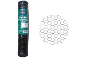 MTB SUPPLY PVC Hexagonal Poultry Netting Chicken Wire 24" x25' x 1" Mesh 20GA Black