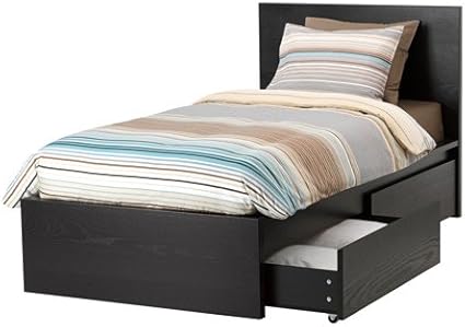 Amazon Malm ベッドフレーム 高め 収納ボックス2個付き ブラックブラウン ルーローイ 092 003 06 Ikea イケア ベッドフレーム