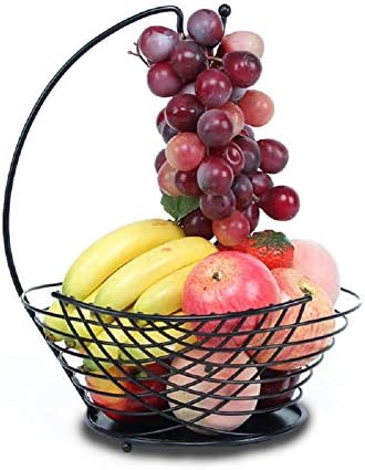 VIVOCTray Multi-purpose Fruit basket Banana holder Stand Grapes hanger, Metal 2 tier Fruit bowl Storage tray Food display-A 32x38cm(13x15inch)