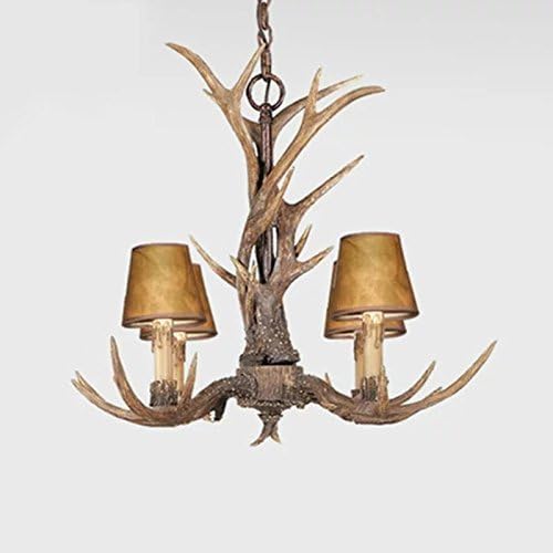 EFFORTINC Vintage Style Resin Antler Chandelier 4 Lights,Living Room,Bar,Cafe, Dining Room, Bedroom,Study,Villas,American Retro Deer Horn Pendant Lights(with Lampshade)