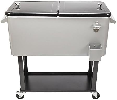 AK Energy Outdoor 80QT Portable Rolling Stainless Steel Party Cooler Cart Ice Chest Patio Trolley