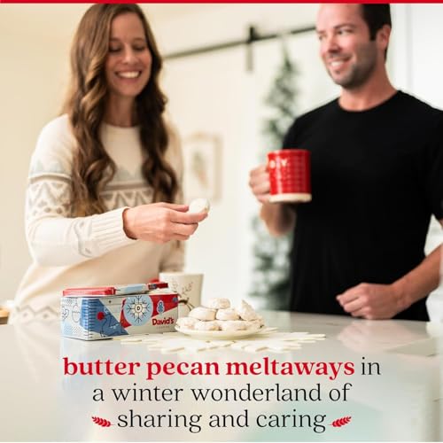 DAVID’S COOKIES WINTER WONDERLAND BUTTER PECAN MELTAWAY TIN – DELICIOUS WITH CRUNCHY PECANS – SOFT & MELT IN YOUR MOUTH FLAVORFUL SNACK, GOURMET HOLIDAY FOOD GIFT BASKET 16OZ