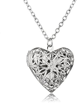 8 Colors Mesh Pads Copper Locket Hollow Heart Pendant Essential Oil Diffuser Necklace Jewelry Gifts for Women Morenitor Heart Diffuser Necklace