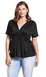 Dilanni Women V-neck Short Sleeve High Waist Top with Front Shirring