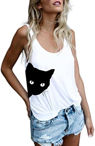Spbamboo 2018 Women Cat Print Casual Tank Top Blouse Sleeveless O Neck T-Shirt