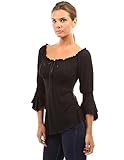 PattyBoutik Women's 3/4 Sleeve High-Low Hem Top (Black M)