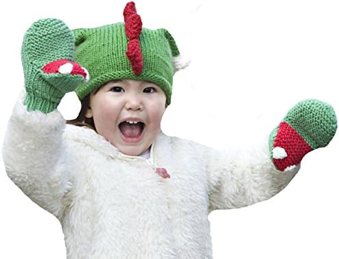 Zooni By Melondipity Green Dinosaur Toddler Hat and Mitten SET (3-5 years)