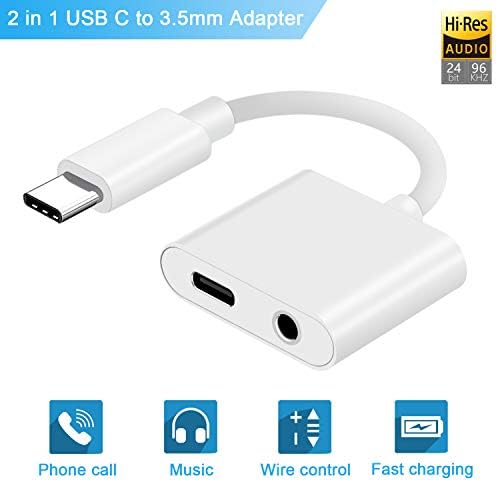 USB C to 3.5 mm Headphone Jack Adapter Ewadoo 2 in 1 Type C to 3.5mm Digital Audio Dongle Aux Extension Cable PD Fast Charging Cord Compatible with iPad Pro, Pixel 3 XL/ 2 XL, Essential PH-1, HTC U11