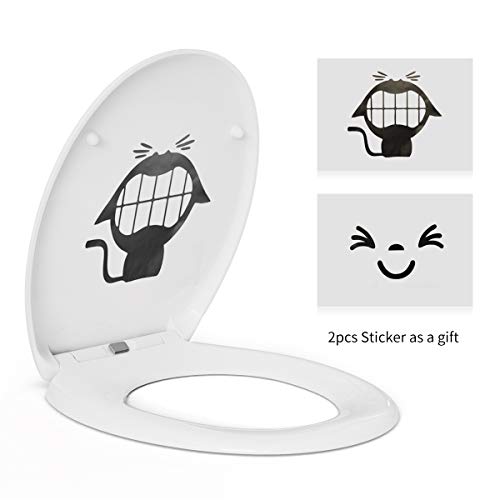 Toilet Seat with Oval Shape, Heavy Duty Urea-Formaldehyde Anti-Bacterial Material, Soft Close Toilet Seats White with One Button Quick Release, Adjustable Stainless Hinges, 2pcs Small Stickers