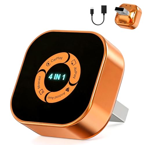 4 in 1 Wireless CarPlay Adapter: Wireless CarPlay and Android Auto Wireless AirPlay and Miracast - Dual Band WiFi 2.4/5 GHz - Plug & Play Automatic Connection for Cars with Wired CarPlay