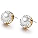 SBLING 18K Rose Gold Plated White Shell Pearl with Cubic Zirconia Halo Stud Earrings (7.5mm)