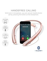 Bluenin BBH 919S Auriculares Bluetooth inalámbricos retráctiles con correa para el cuello, estéreo, a prueba de sudor, cancelación de ruido, con micrófono