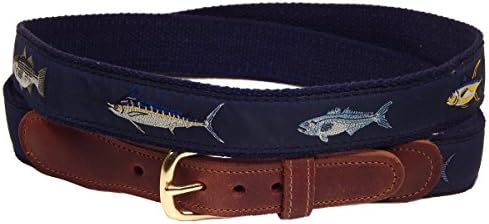 Navy Blue Four Fish Striped Bass, Bluefish, Marlin, and Yellow-Fin Tuna Men's Belt