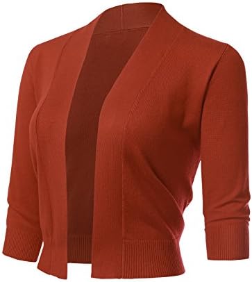 ARC Studio Women's Classic 3/4 Sleeve Open Front Cropped Cardigans (S-XL)