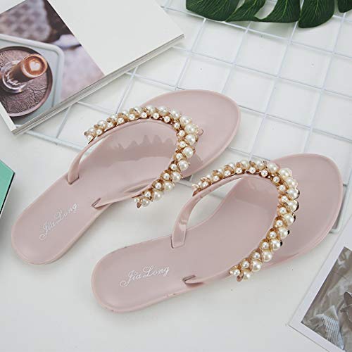Flat Sandals Fashion for Women,FAPIZI Ladies New Pearl T-Strap Beach Open Toe Casual Shoes Non-Slip Slippers Pink - Thumbnail 2