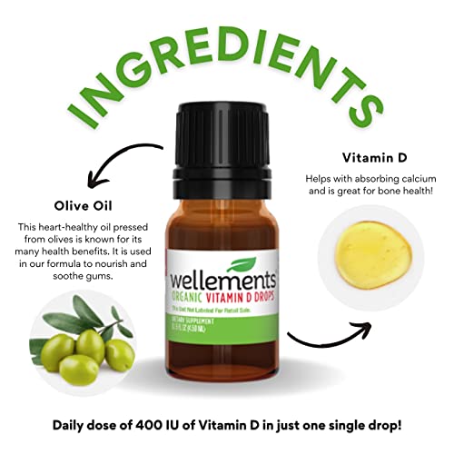 Wellements Organic Vitamin D Drops, 0.15 Fl Oz, Liquid Vitamin D3