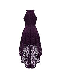 Vestido de mujer vintage con cuello halter y encaje floral Hi-Lo sin espalda para dama de honor con espalda A-Line corto de graduación retro para cóctel