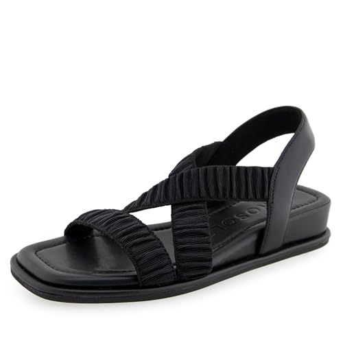 AerosolesWomen's Bora, Slingback Flat Sandal, Black Rouched Elastic Fabric9.5M