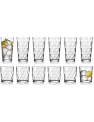 HE Modern Drinking Glasses Set, 12-Count Galaxy Glassware, Includes 6 Cooler Glasses(17oz) 6 DOF Glasses(14oz)12-piece Elegant Glassware Set