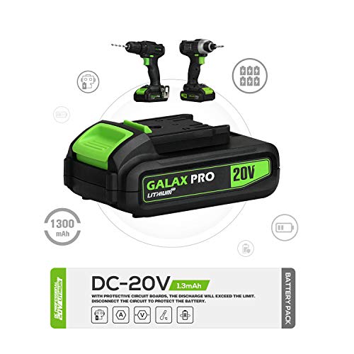 GALAX-PRO-Kit-Combinado-Taladro-Atornillador-Atornillador-Impacto-20V-Baterias-13Ah-con-Cargador-2-Velocidades-Luz-de-trabajo-LED-2-x-Hebillas-de-Cinturn-Bolsa-de-TransporteGPD6001
