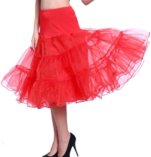 25" / 27" 50s Vintage Retro Rockabilly Petticoat Skirt, Net Prom Hoopless Pettiskirt Crinoline Underskirt Red