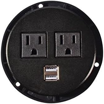 Professional Power Data Tap grommet With 2 X AC Outlet and 2 X USB Port With 6FT Power Cord( Black)