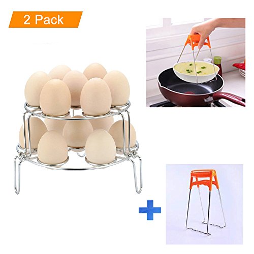 Egg Steamer Rack, Foseal Stainless Steel Trivet Basket Stand for Instant Pot Pressure Cooker, 2 Pack+pot dish clip