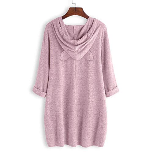Sunhusing Ladies Casual Letters Cute Kitten Print Cat Ear Hoodie Sweatshirt Irregular Long Sleeve Pocket Top Pink - Thumbnail 2